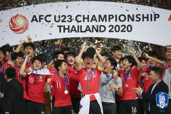 한국 U-23 축구 대표팀이 AFC U-23 챔피언십에서 사상 첫 우승을 차지하며 도쿄 올림픽 본선 티켓을 따냈다. [사진=대한축구협회 제공]